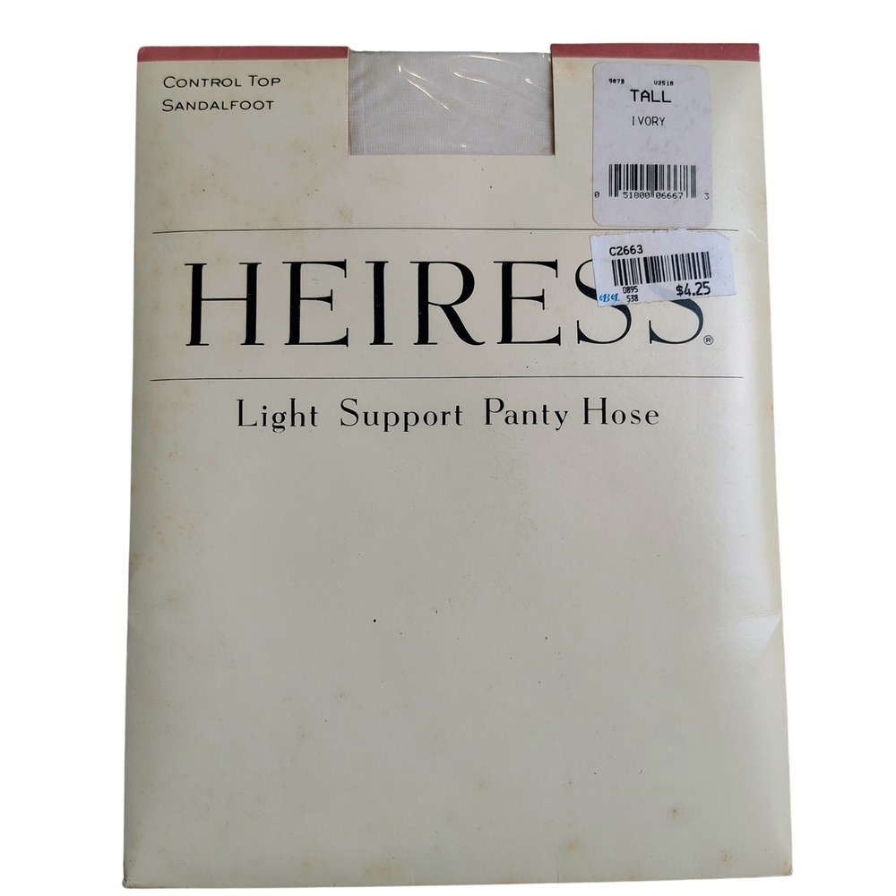 NWT Heiress Womens SZ Tall Light Support Pantyhose Ivory Control Top Vintage